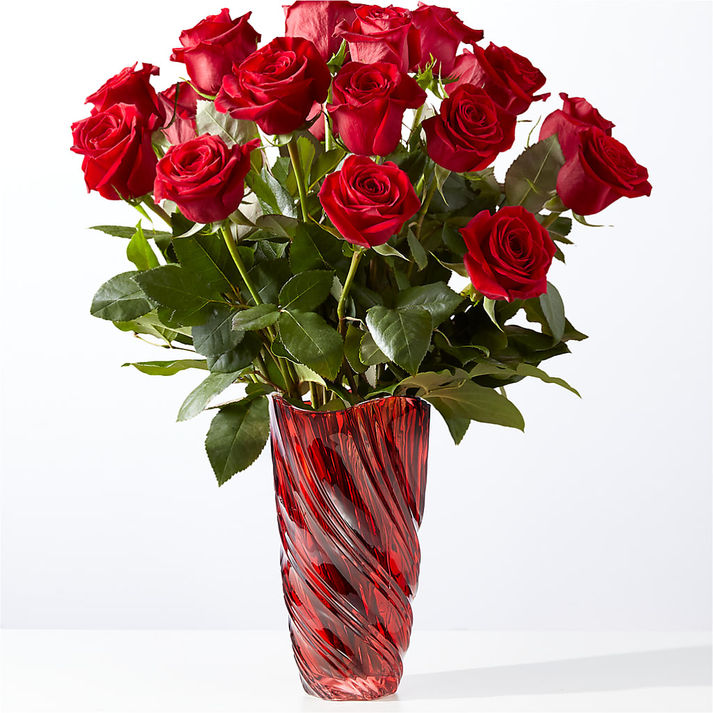 Classic Love Red Rose Bouquet with Luxe Swirl Vase – Netcong Village Florist, Netcong NJ