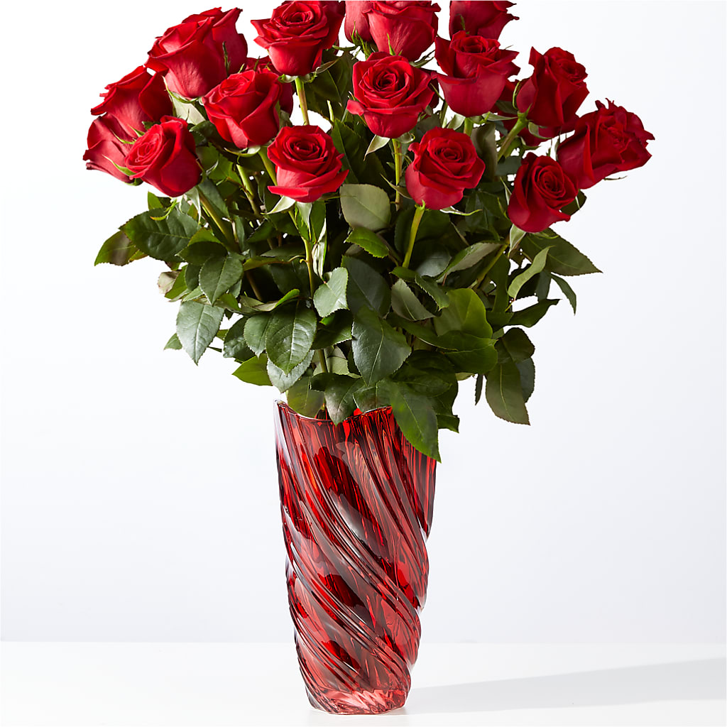 Classic Love Red Rose Bouquet with Luxe Swirl Vase – Netcong Village Florist, Netcong NJ