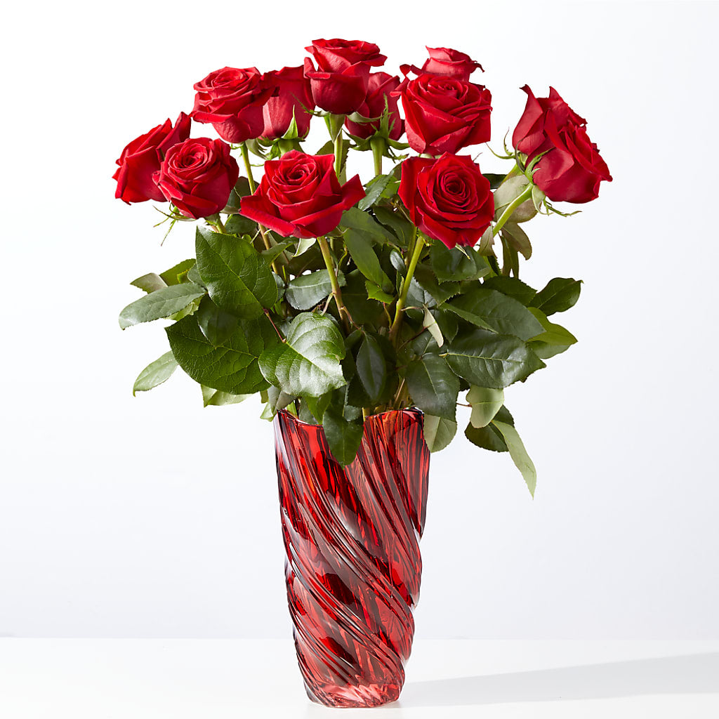 Classic Love Red Rose Bouquet with Luxe Swirl Vase – Netcong Village Florist, Netcong NJ