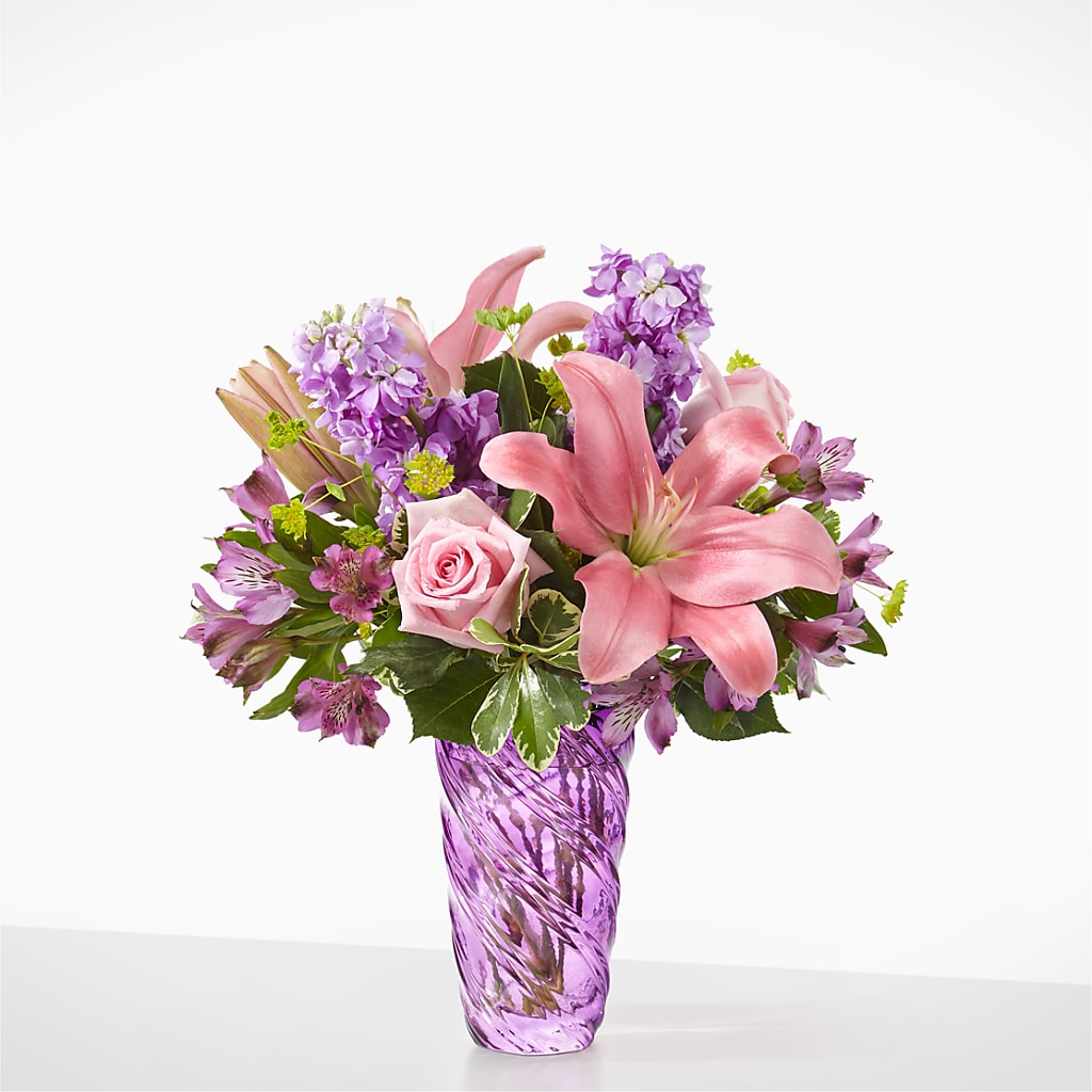 Precious Petals Bouquet with Luxe Swirl Vase – Netcong Village Florist, Netcong NJ
