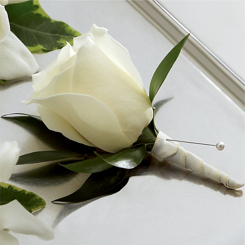 White Rose Boutonniere – Netcong Village Florist, Netcong NJ