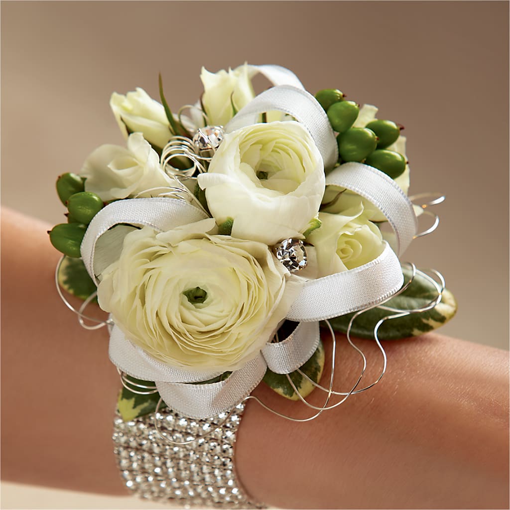White Wedding Corsage – Netcong Village Florist, Netcong NJ