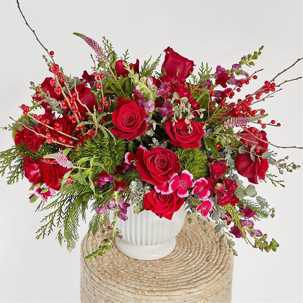Big Red Bow Bouquet –  Netcong Village Florist, Netcong NJ
